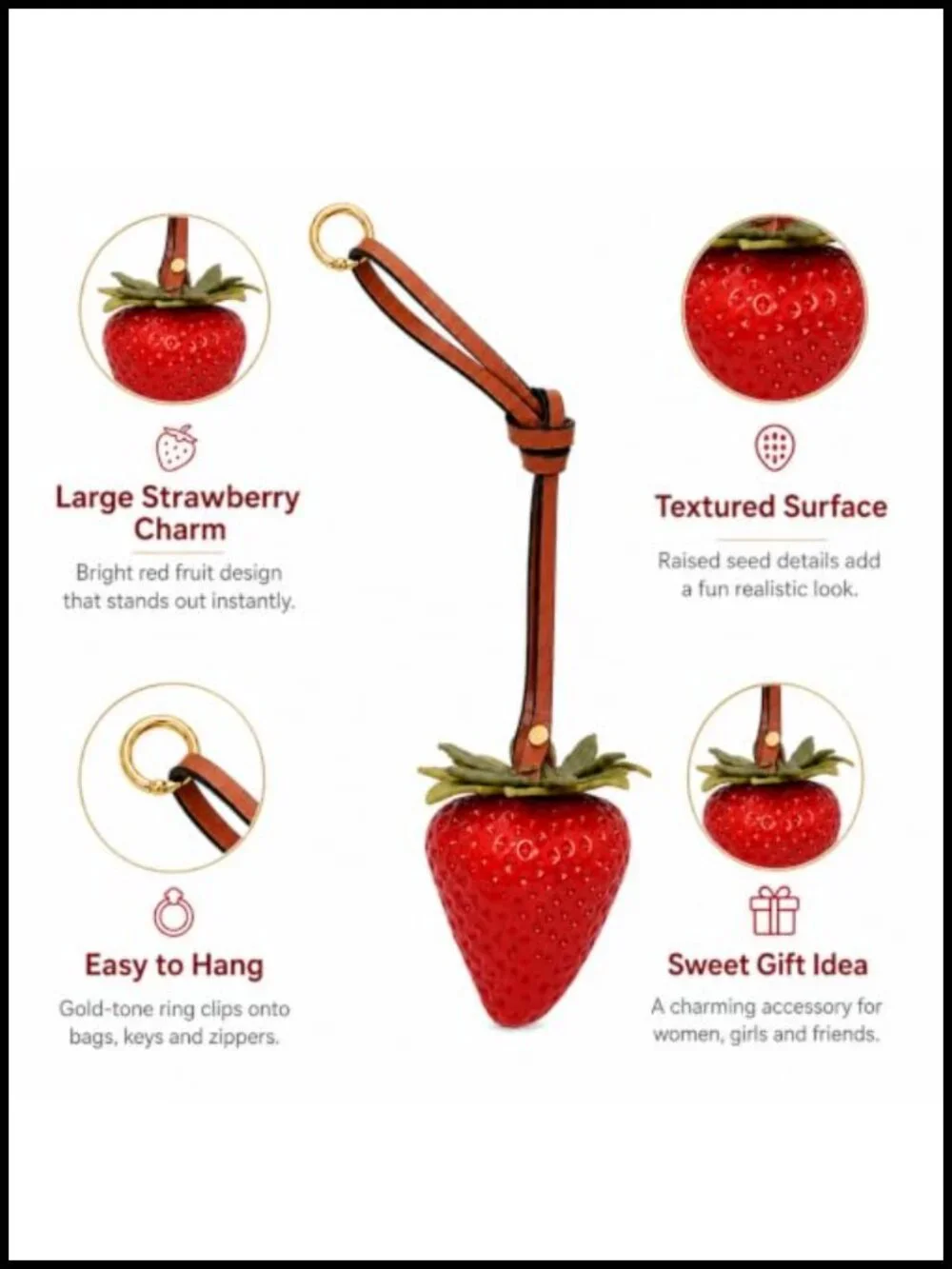 Strawberry Charm Purse Charm Keychain Women Metal Gift